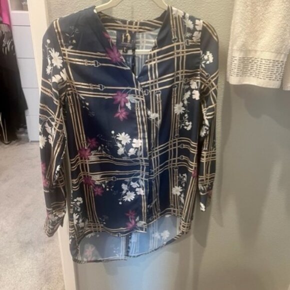 Ronner Porst Equestrian Print Long Sleeve Button Front Blouse - Picture 4 of 5